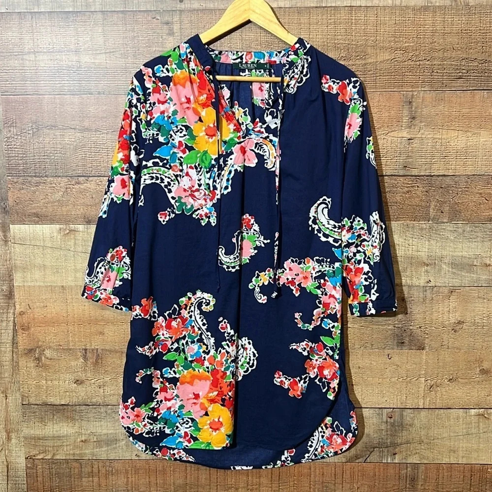 🌻 LAUREN Ralph Lauren Navy Floral Tunic / Dress sz S